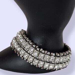 (2/$20) White Rhinestone Square Link Stretch Bracelet